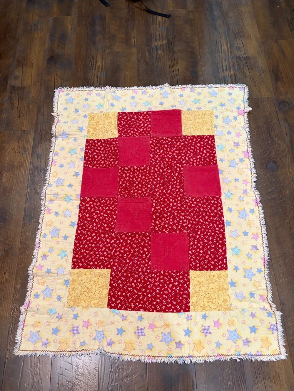 Handmade Red Patchwork Cowboy Play Blanket with Star Border